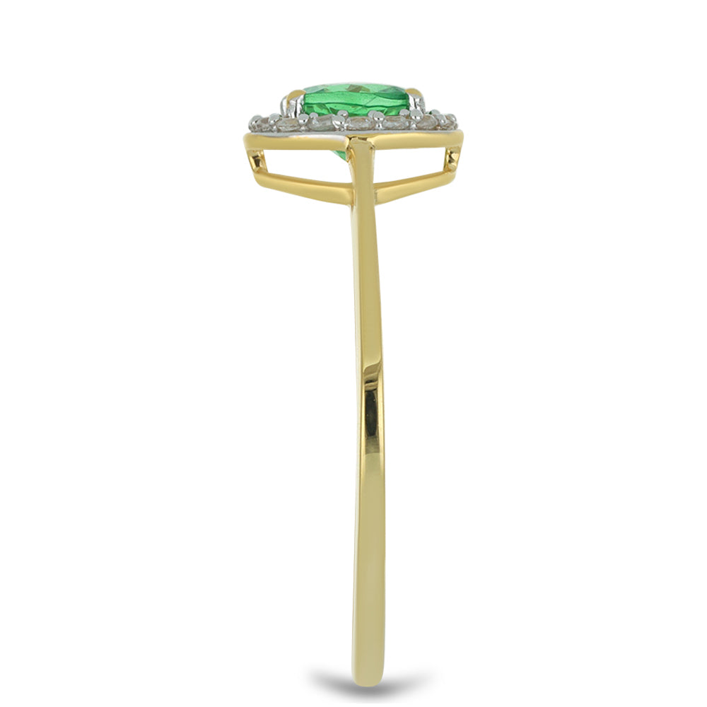 9 Karátos Arany Gyűrű Tsavorite Gránáttal és Természetes Fehér Cirkónnal