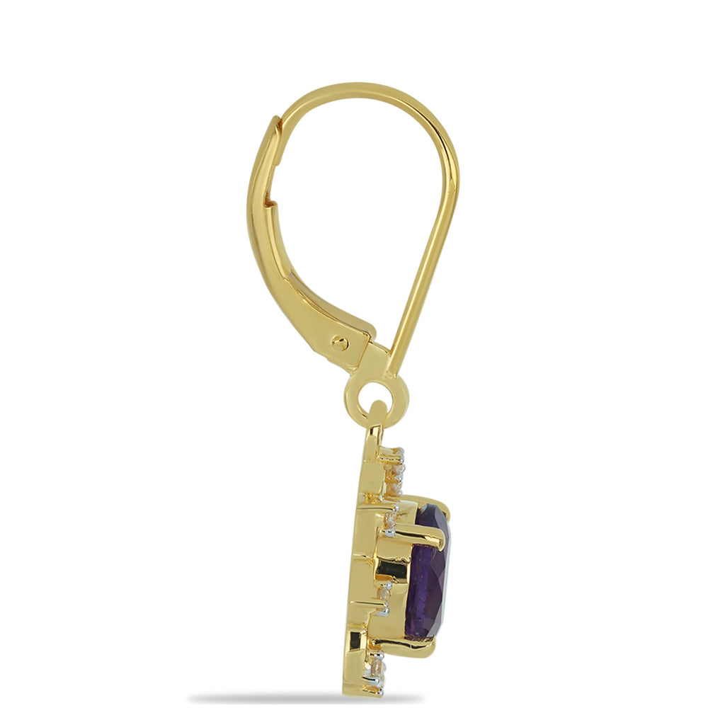 9 Karátos Arany Fülbevaló Marokkói Ametiszttel és Természetes Fehér Cirkónnal