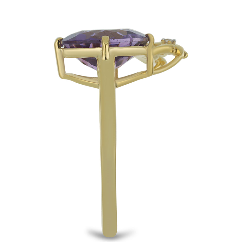 9 Karátos Arany Gyűrű Marokkói Ametiszttel és Természetes Fehér Cirkónnal