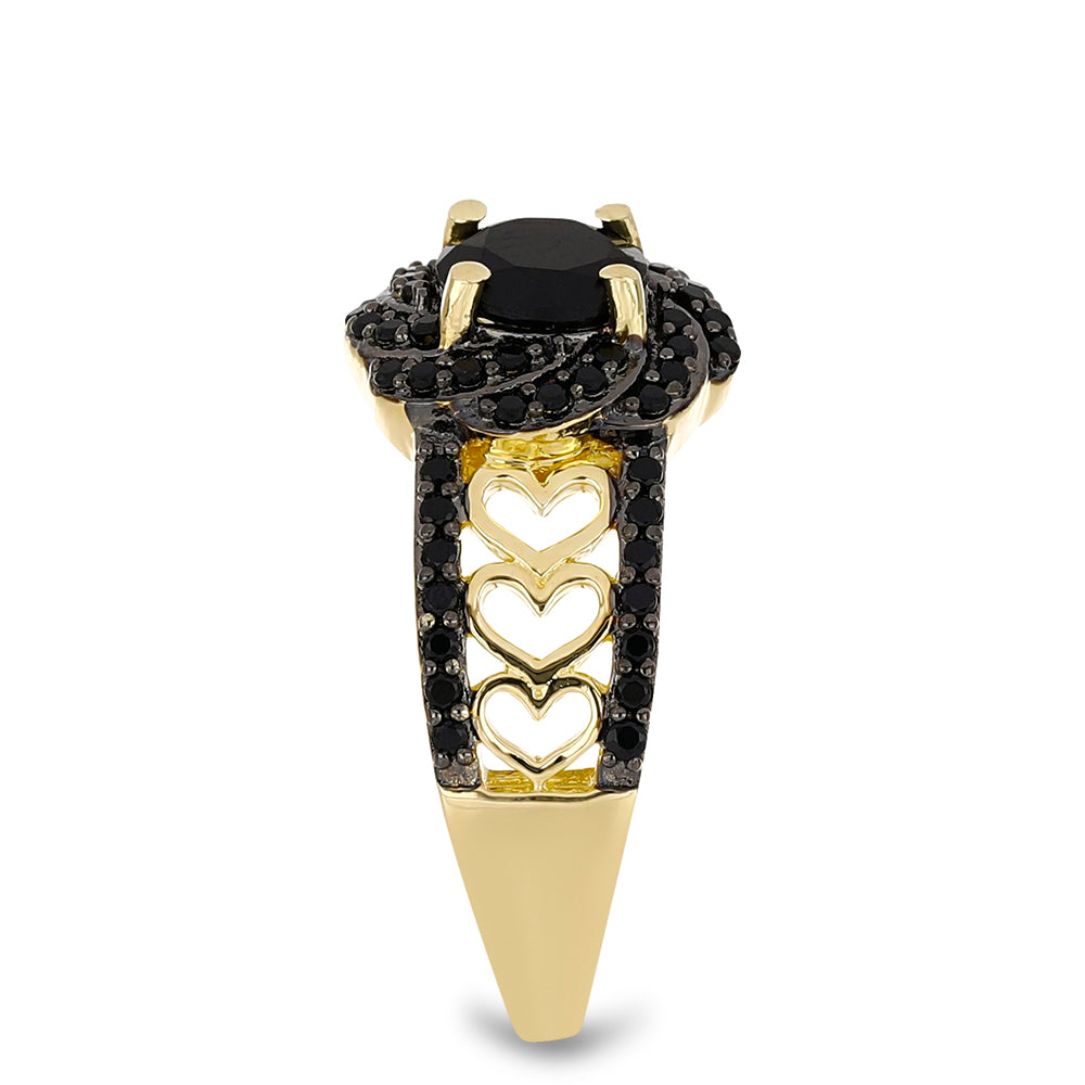 Arannyal Bevont Ezüst Gyűrű Fekete Spinellel