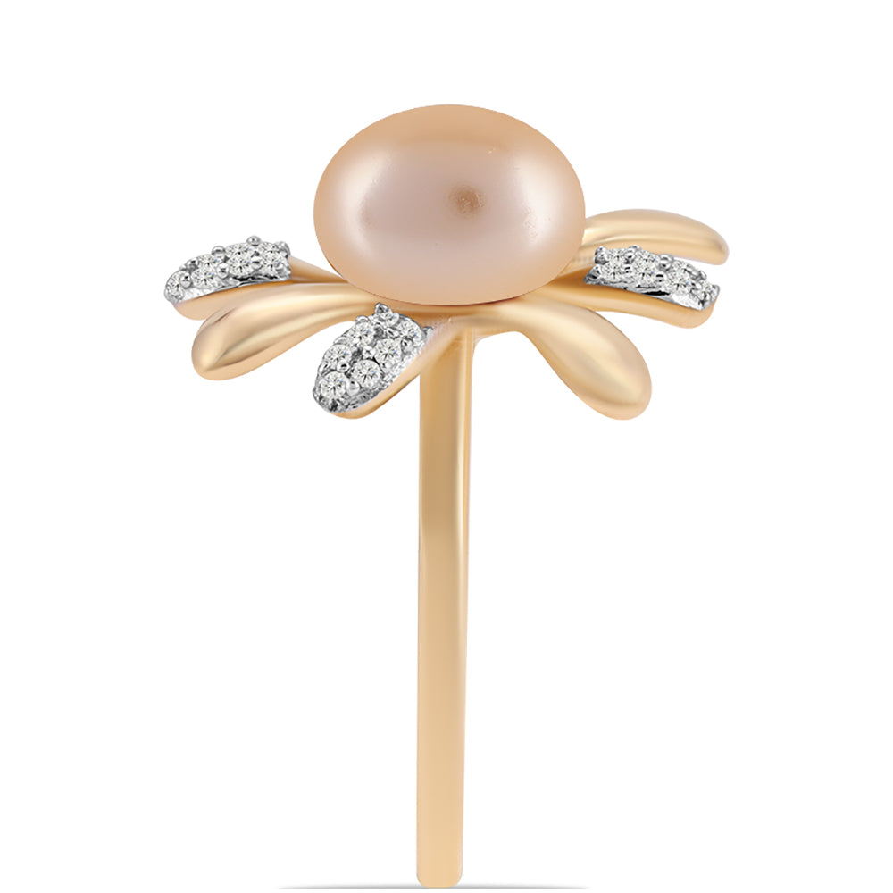 Arannyal Bevont Ezüst Gyűrű Arany színű Édesvízi Kagylógyönggyel és Fehér Topázzal