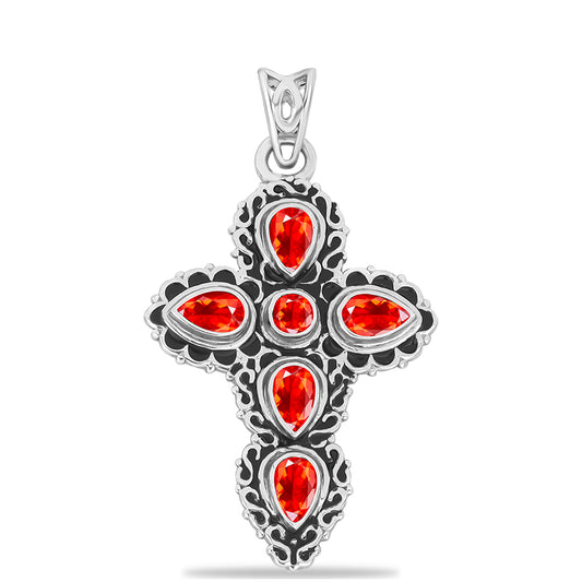 Kereszt Ezüst Medál Etiópiai Vörös Opállal