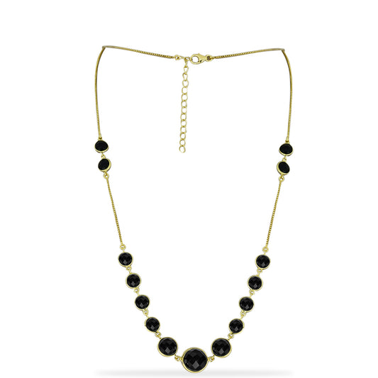 Arannyal Bevont Ezüst Nyaklánc Fekete Onixszal
