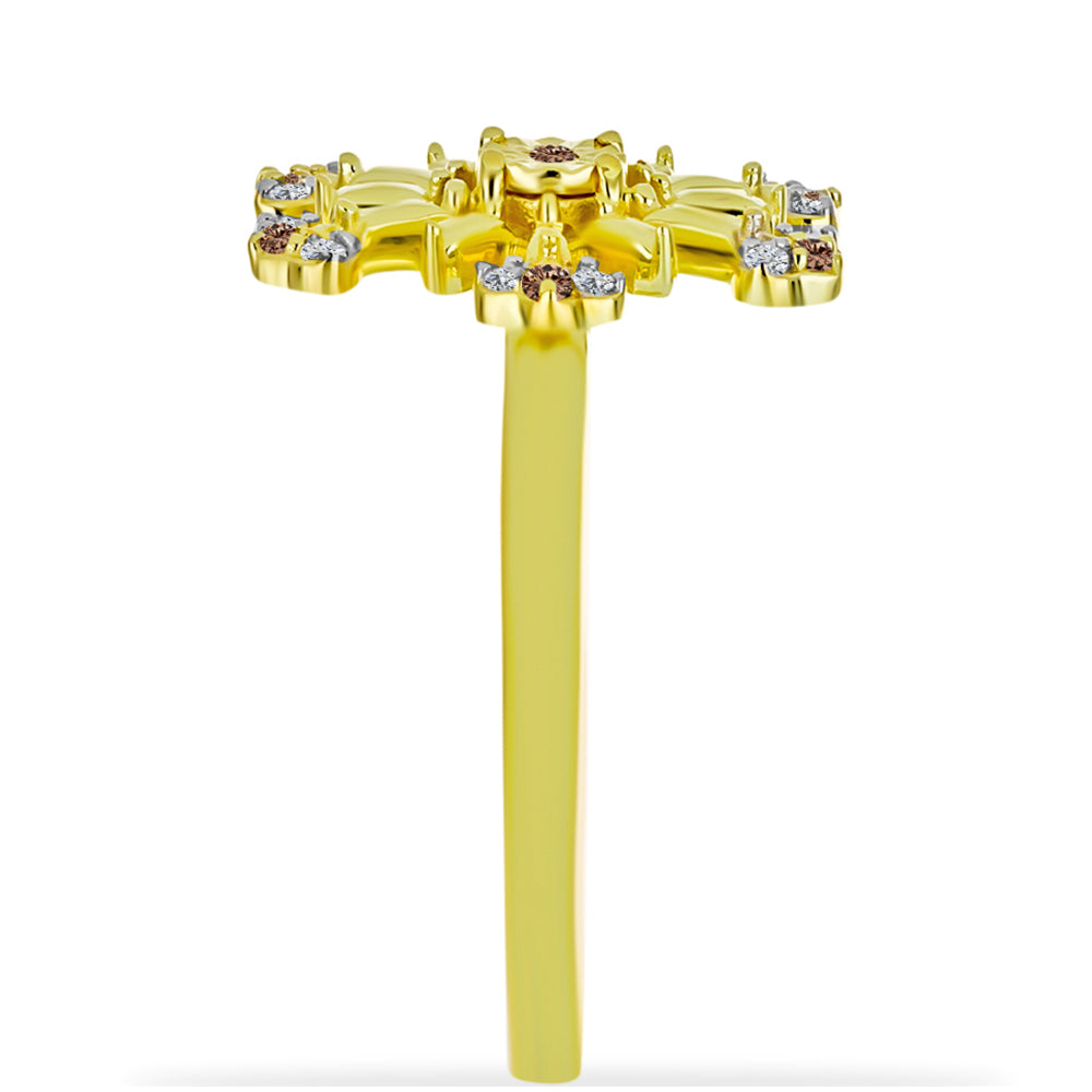 Arannyal Bevont Ezüst Gyűrű Pezsgő Gyémánttal és Fehér Gyémánttal