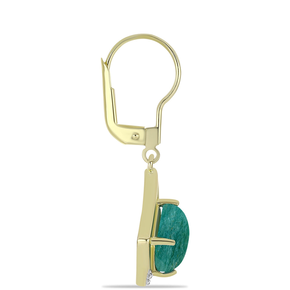 Arannyal Bevont Ezüst Fülbevaló Amazonittal és Fehér Topázzal