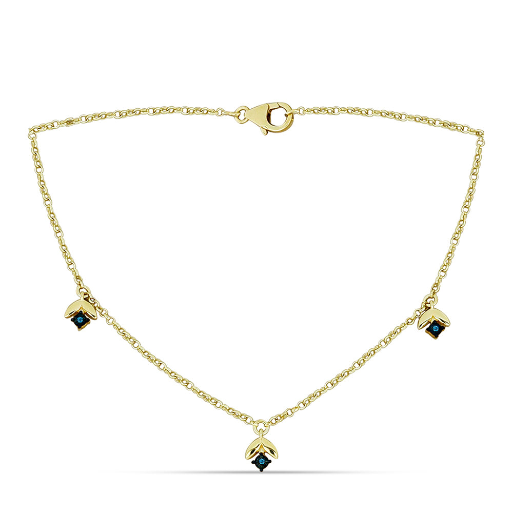 Arannyal Bevont Ezüst Nyaklánc Kék Gyémánttal