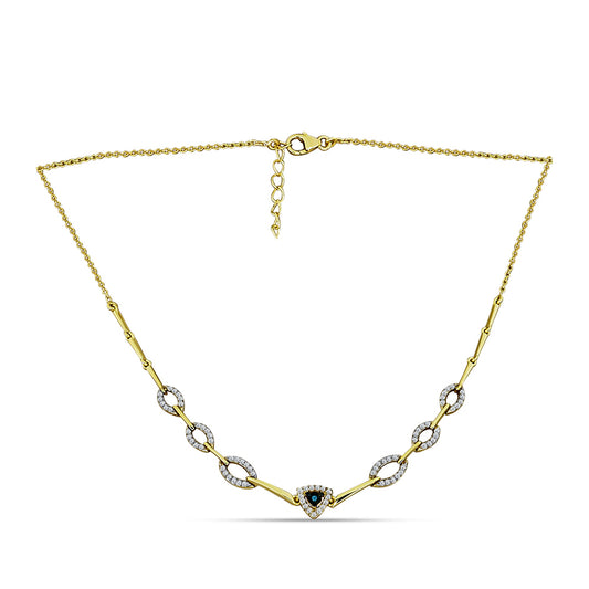 Arannyal Bevont Ezüst Nyaklánc Kék Gyémánttal és Fehér Topázzal