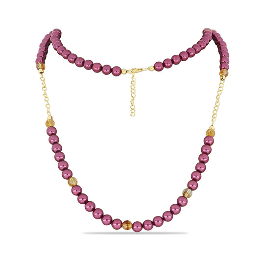 Arannyal Bevont Ezüst Nyaklánc Lila színű Édesvízi Kagylógyönggyel és Ural Citrinnel