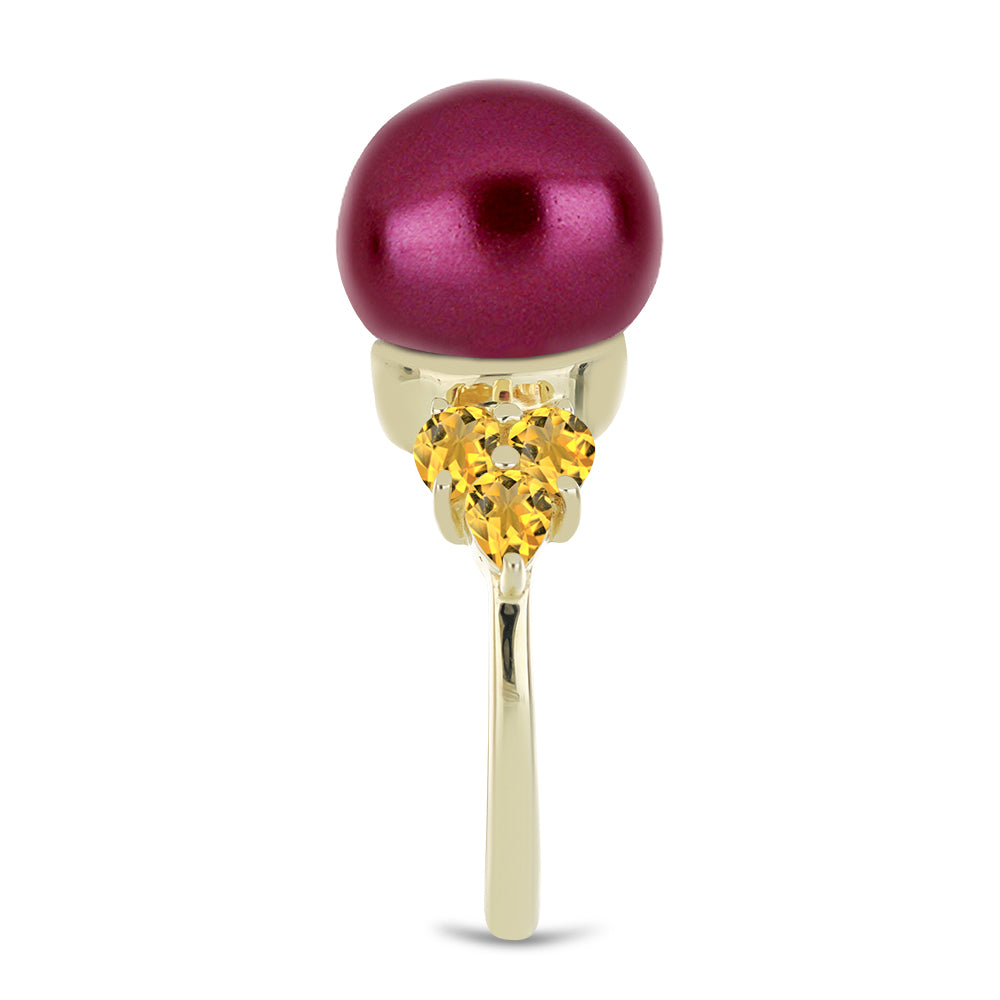 Arannyal Bevont Ezüst Gyűrű Lila színű Édesvízi Kagylógyönggyel és Ural Citrinnel