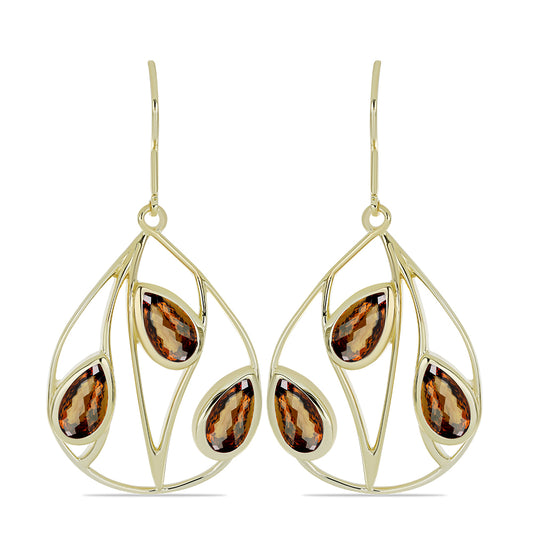 Arannyal Bevont Ezüst Fülbevaló Kognak Kvarccal