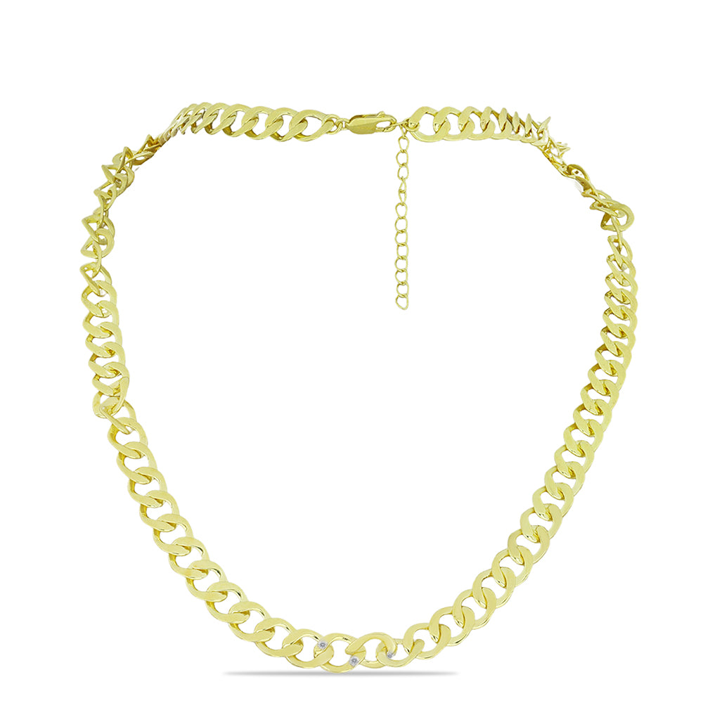 Arannyal Bevont Ezüst Nyaklánc Fehér Gyémánttal