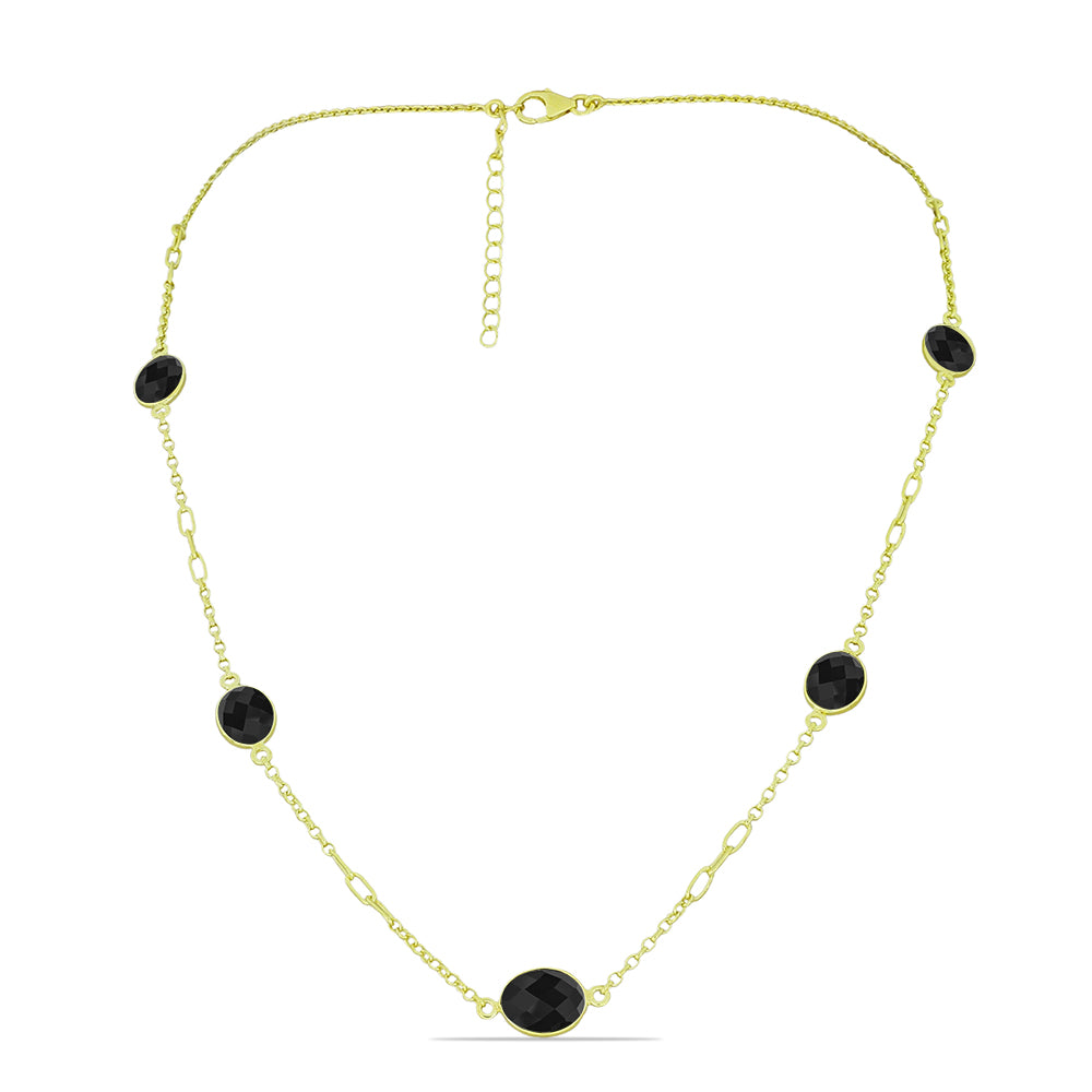 Arannyal Bevont Ezüst Nyaklánc Fekete Spinellel