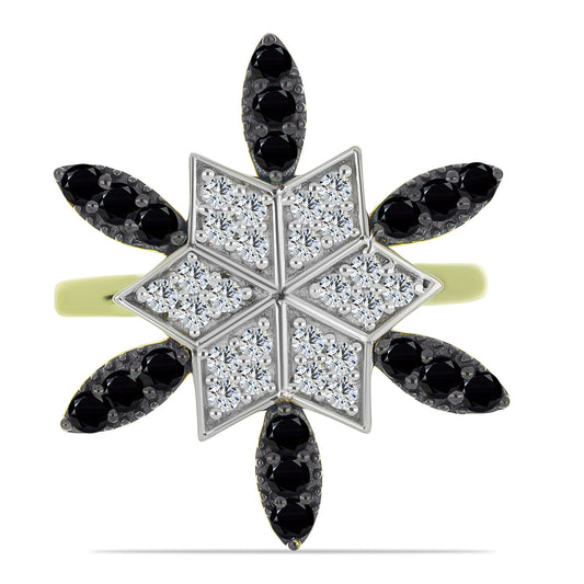 Arannyal Bevont Ezüst Gyűrű Fekete Spinellel és Fehér Topázzal