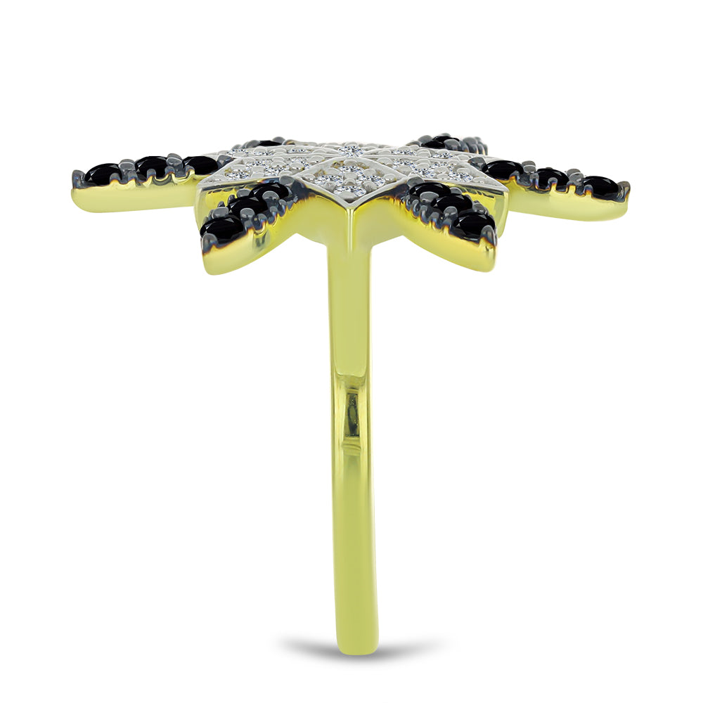 Arannyal Bevont Ezüst Gyűrű Fekete Spinellel és Fehér Topázzal