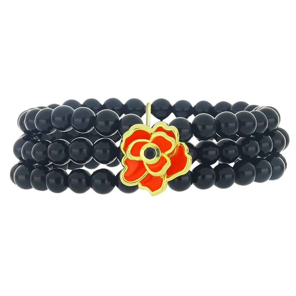 Arannyal Bevont Ezüst Karkötő Fekete Spinellel és Tűzzománccal