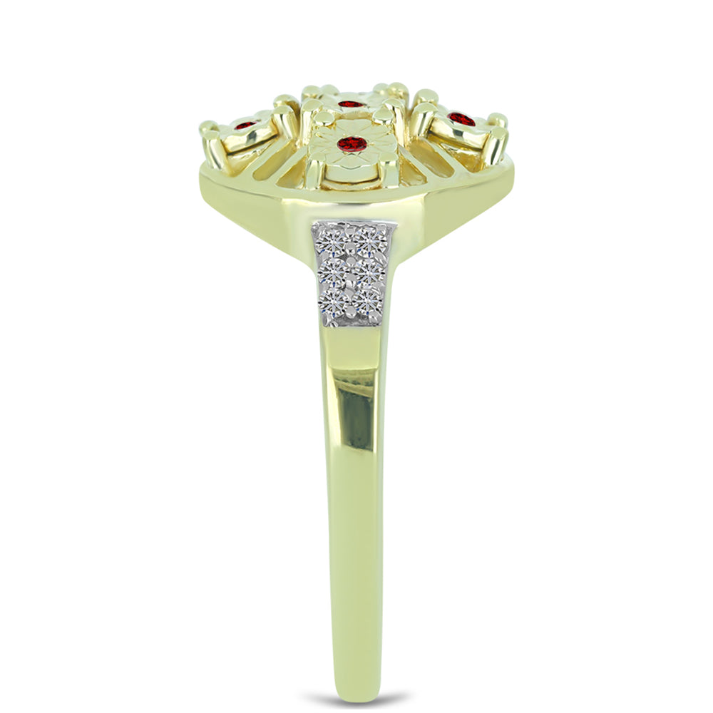 Arannyal Bevont Ezüst Gyűrű Vörös Gyémánttal és Fehér Gyémánttal