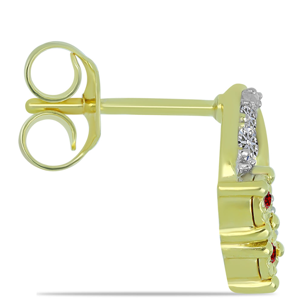 Arannyal Bevont Ezüst Fülbevaló Vörös Gyémánttal és Fehér Gyémánttal