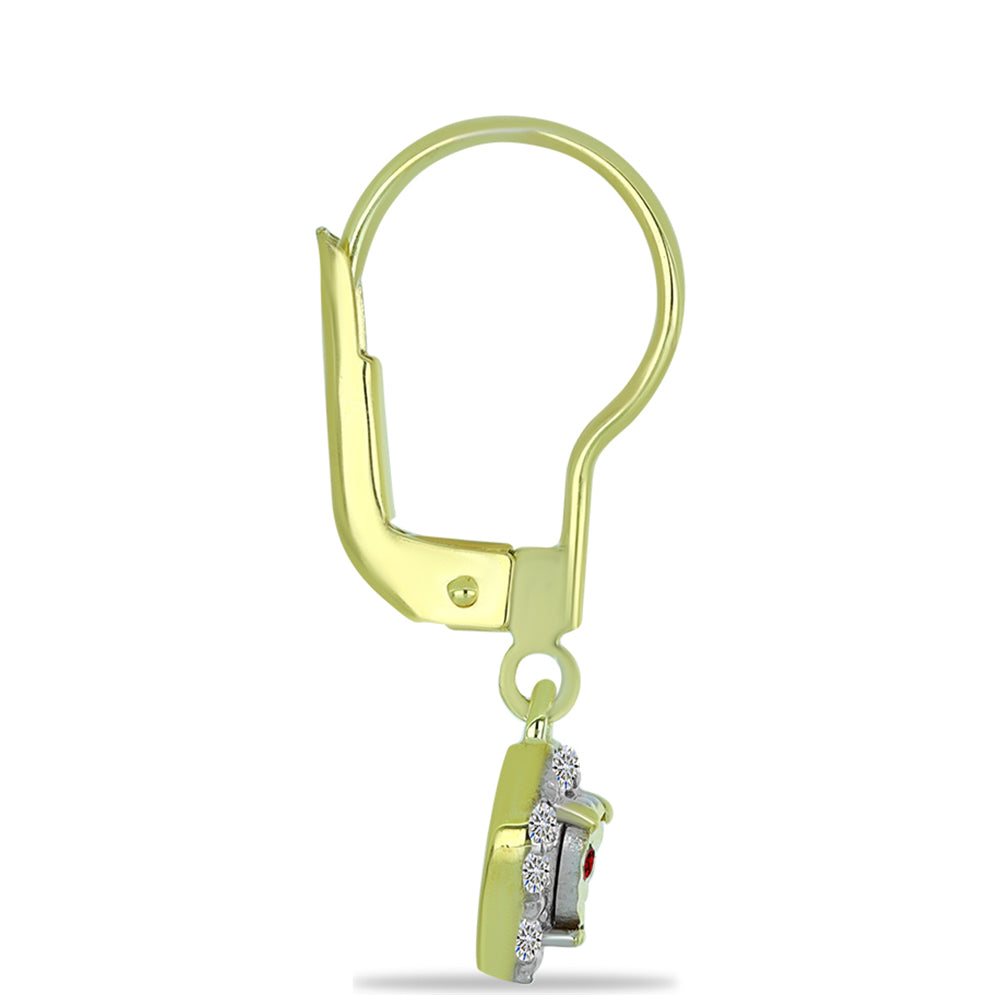 Arannyal Bevont Ezüst Fülbevaló Vörös Gyémánttal és Fehér Gyémánttal