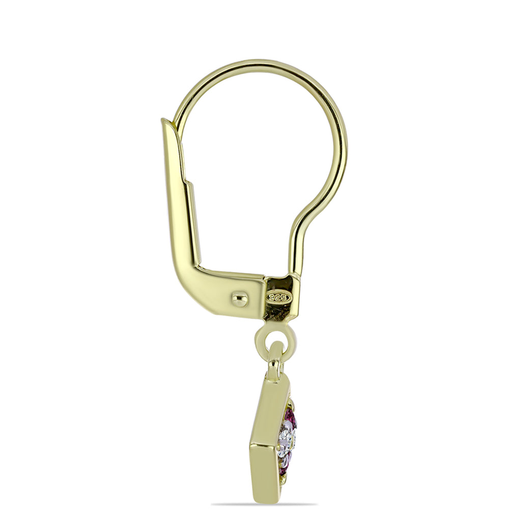 Arannyal Bevont Ezüst Fülbevaló Bíbor Gyémánttal és Fehér Gyémánttal