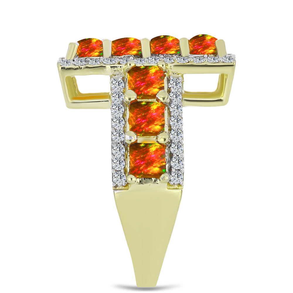 Arannyal Bevont Ezüst Gyűrű Amerikai Tűzopállal és Fehér Topázzal