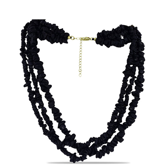 Arannyal Bevont Ezüst Nyaklánc Suwari Fekete Onixszal