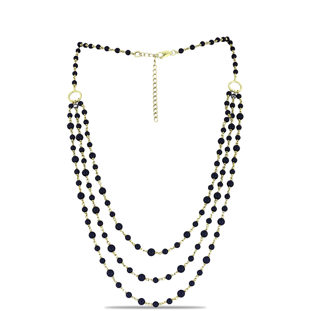 Arannyal Bevont Ezüst Nyaklánc Suwari Fekete Onixszal