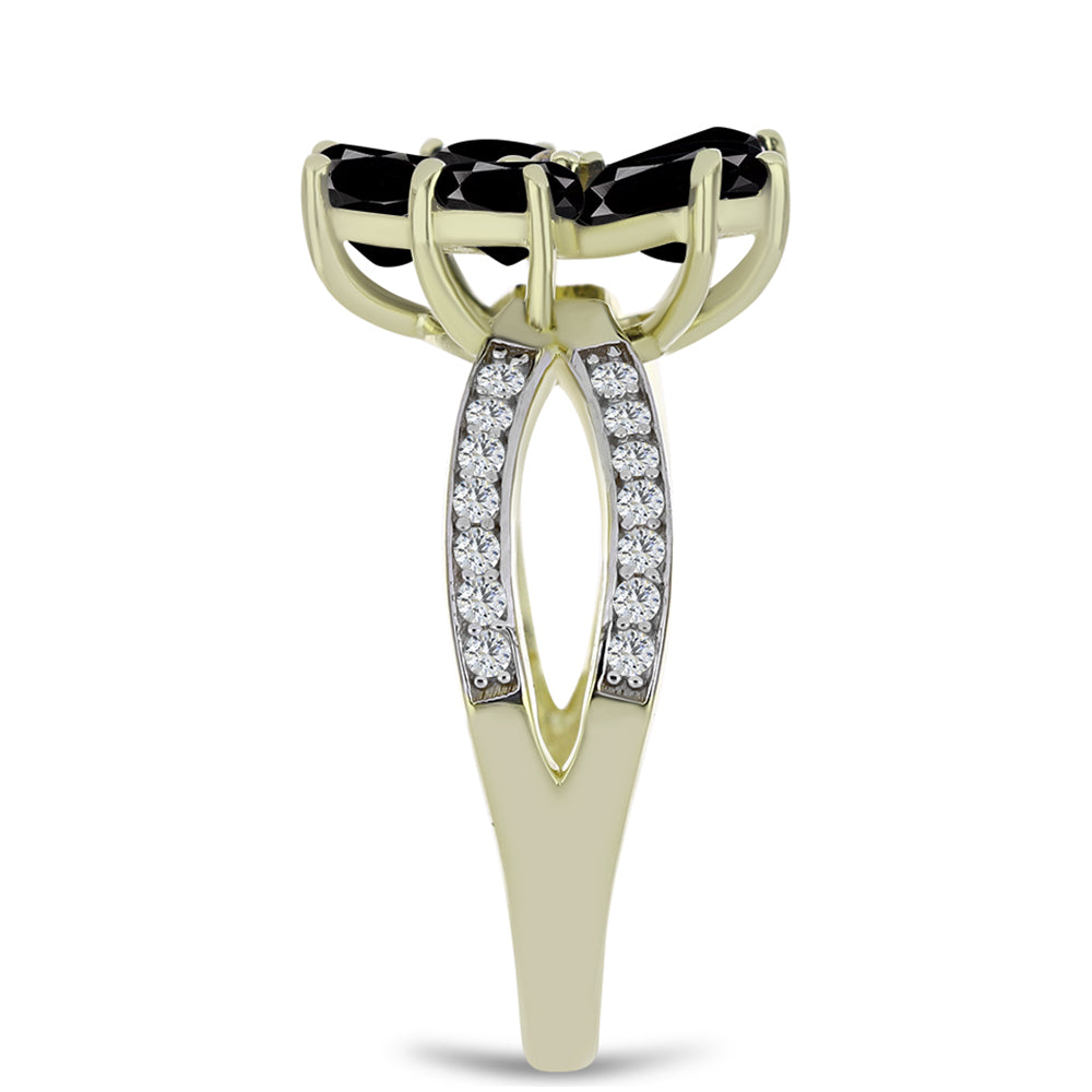 Arannyal Bevont Ezüst Gyűrű Suwari Fekete Onixszal és Fehér Topázzal