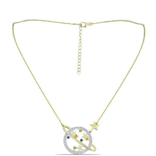 Arannyal Bevont Ezüst Nyaklánc Szivárvány Zafírral és Fehér Topázzal