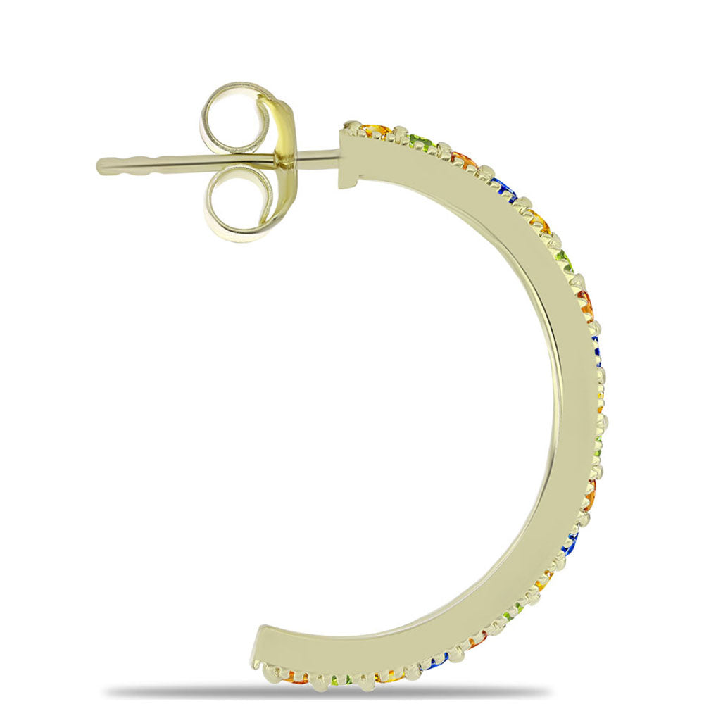 Arannyal Bevont Ezüst Fülbevaló Szivárvány Zafírral