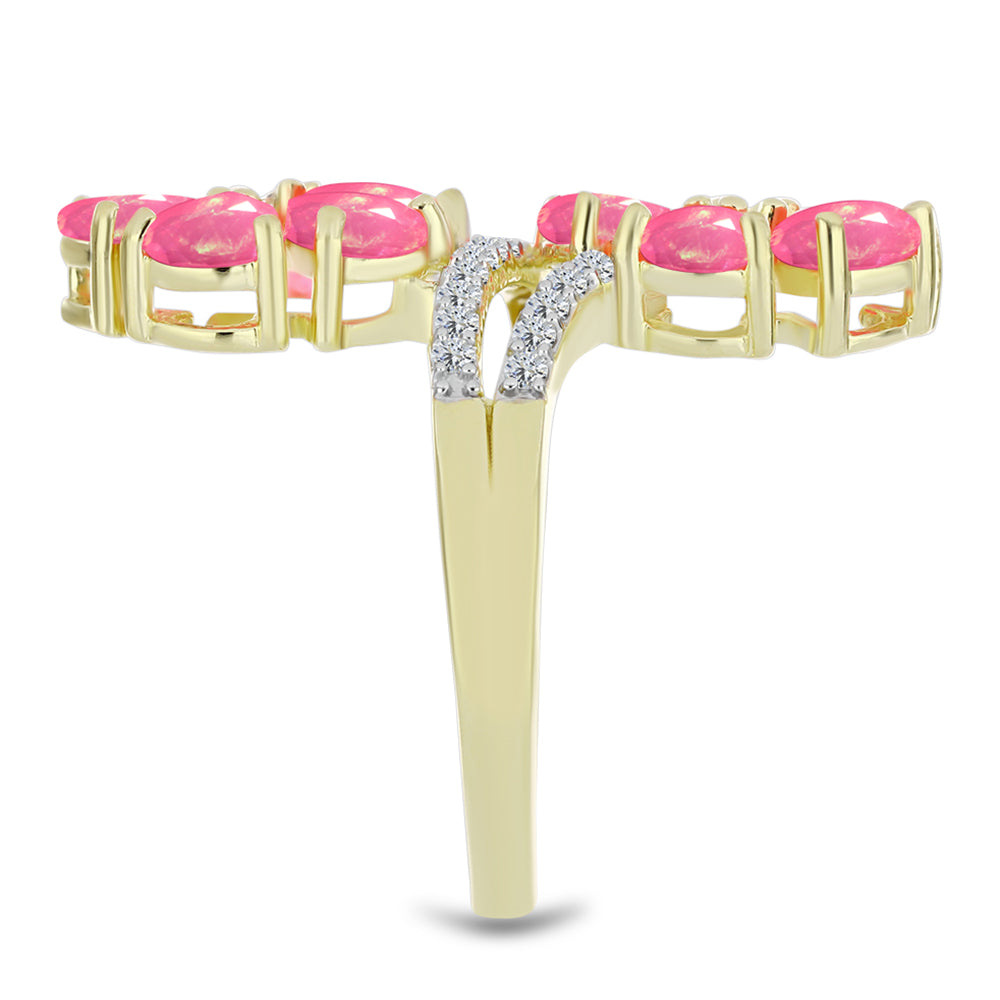 Arannyal Bevont Ezüst Gyűrű Rózsaszínű Lega Dembi Etióp Opállal és Fehér Topázzal