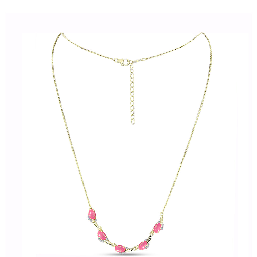 Arannyal Bevont Ezüst Nyaklánc Rózsaszínű Lega Dembi Etióp Opállal és Fehér Topázzal