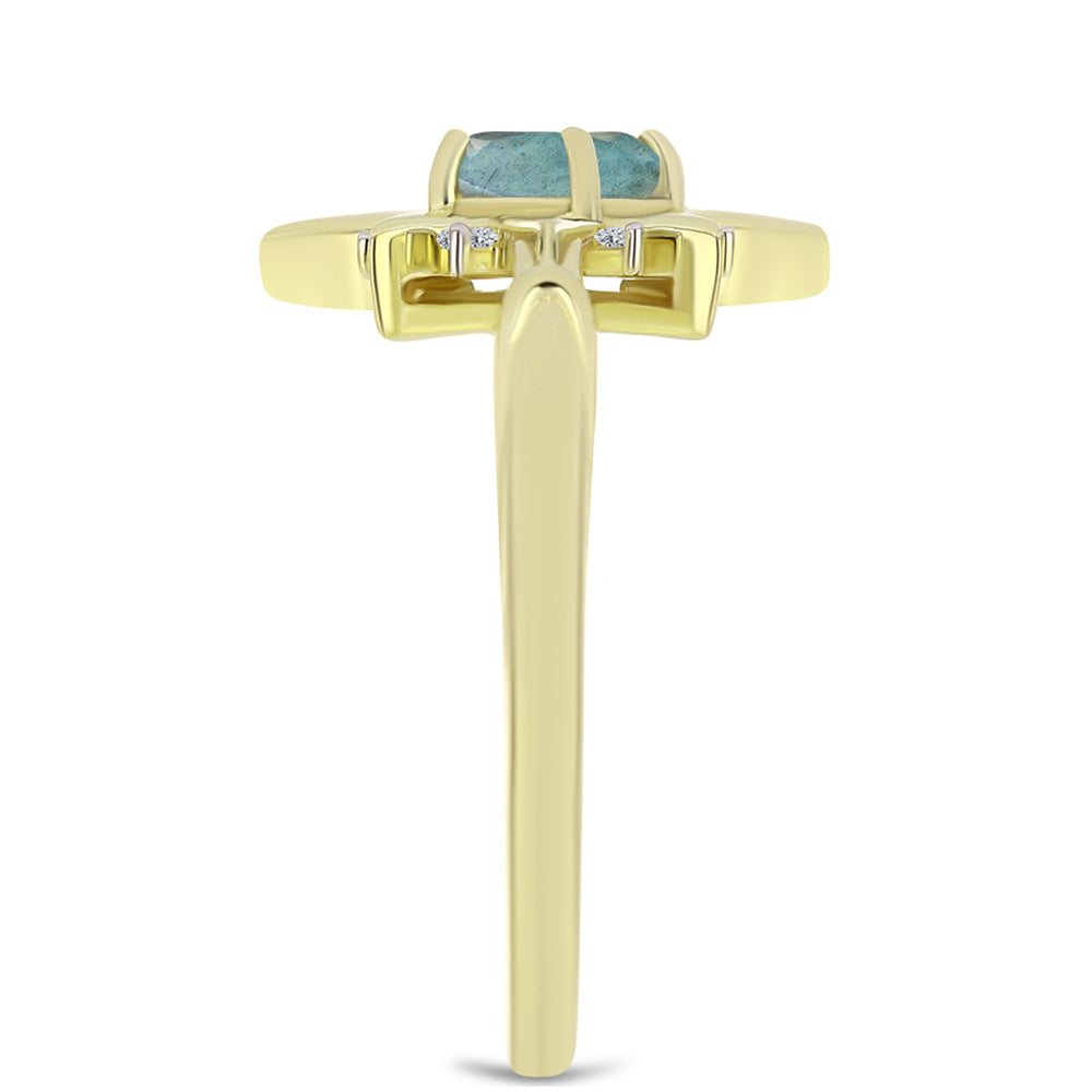 Arannyal Bevont Ezüst Gyűrű Labradorittal és Fehér Topázzal