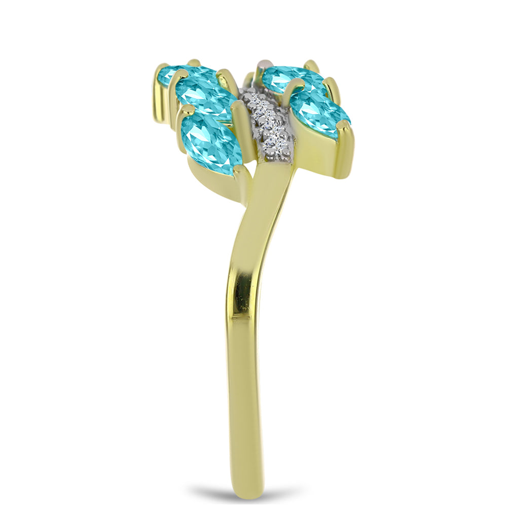 Arannyal Bevont Ezüst Gyűrű Paraiba Kvarccal és Fehér Topázzal