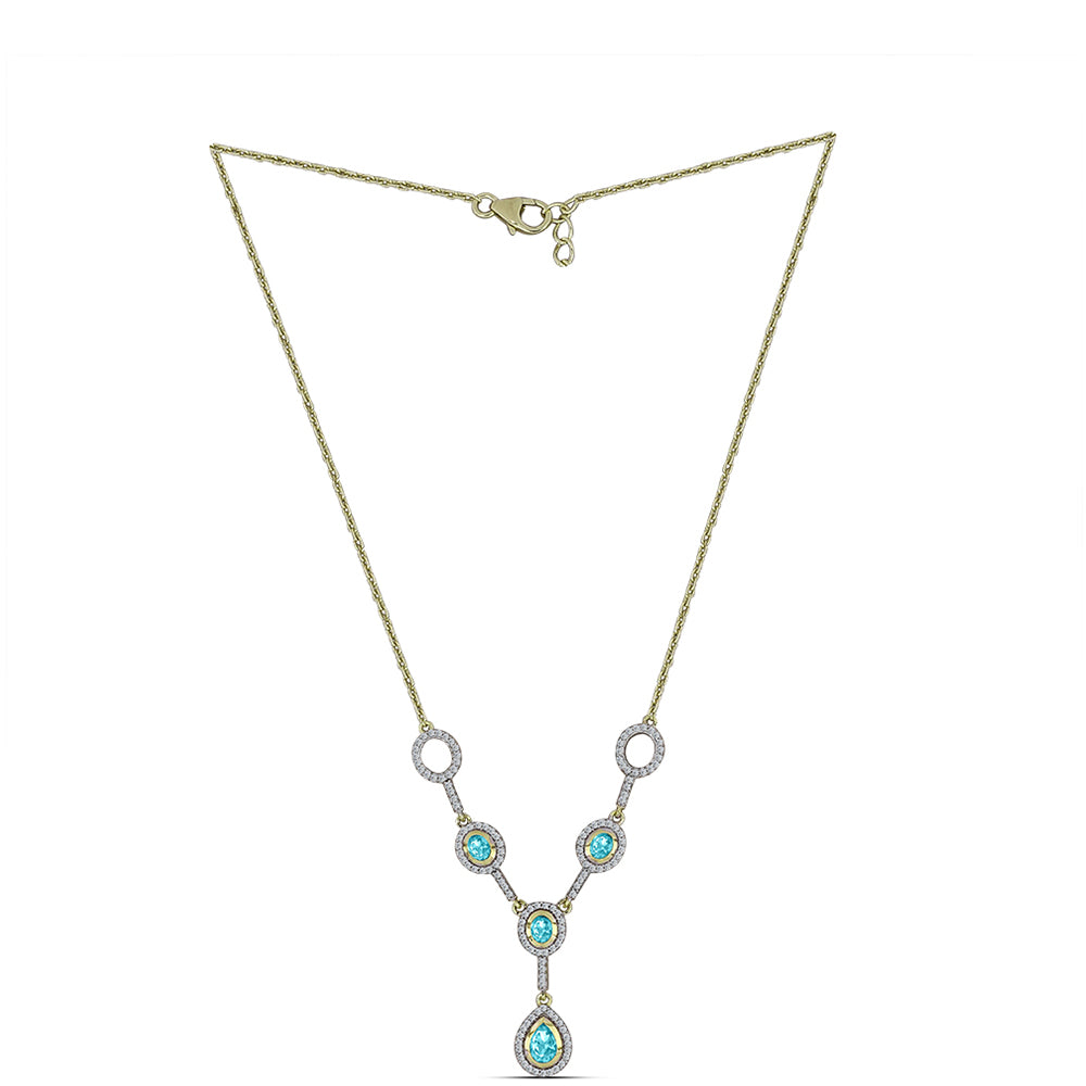 Arannyal Bevont Ezüst Nyaklánc Paraiba Kvarccal és Fehér Topázzal