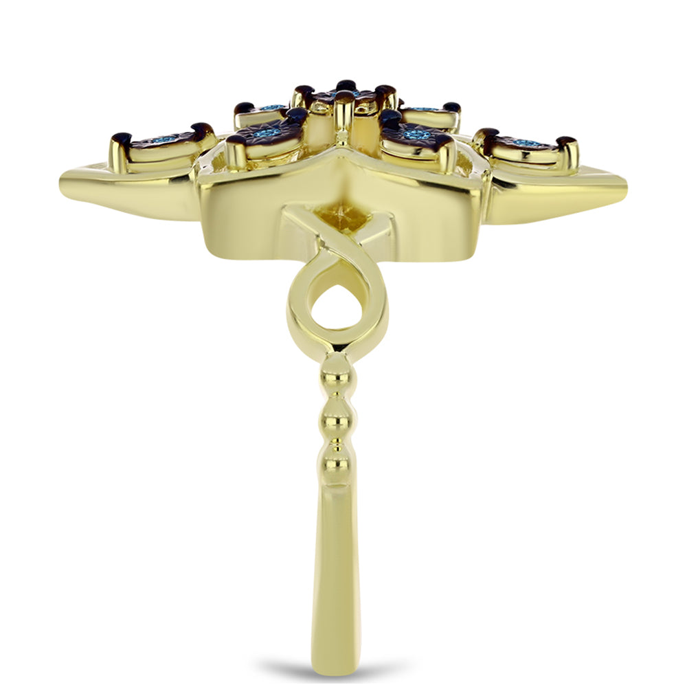 Arannyal Bevont Ezüst Gyűrű Kék Táncoló Gyémánttal