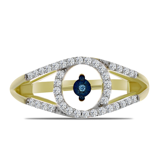 Arannyal Bevont Ezüst Gyűrű Kék Táncoló Gyémánttal és Fehér Topázzal