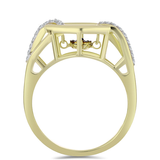 Arannyal Bevont Ezüst Gyűrű Kék Táncoló Gyémánttal és Fehér Topázzal