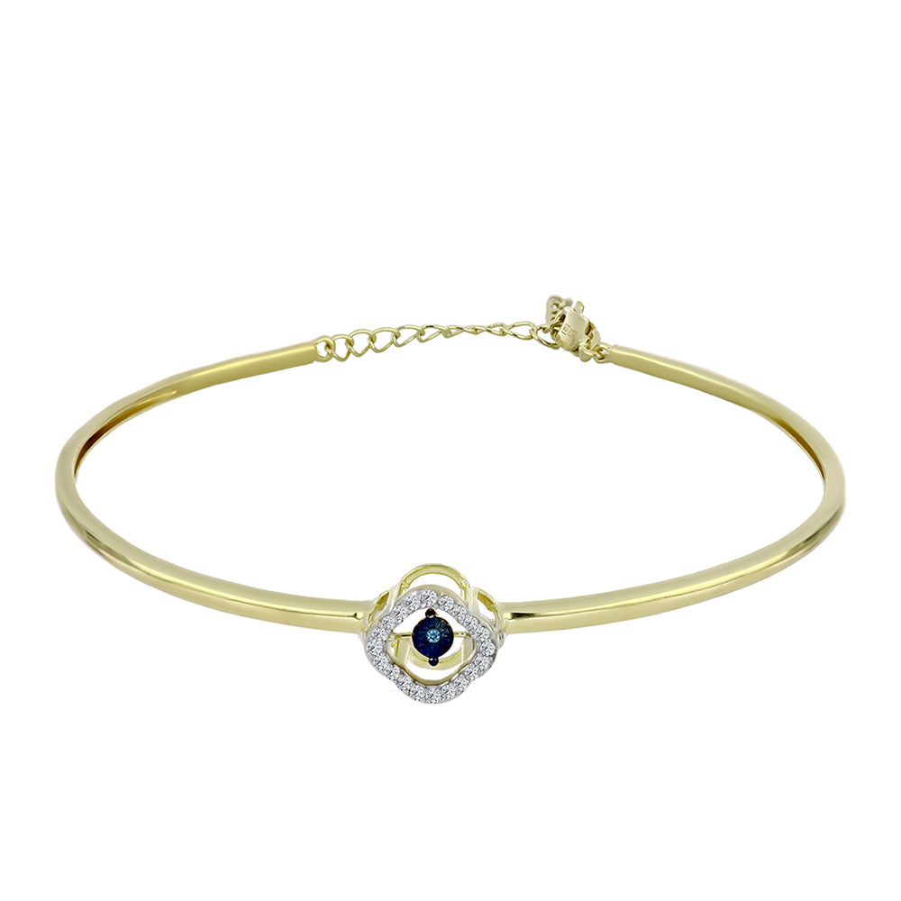 Arannyal Bevont Ezüst Karperec Kék Táncoló Gyémánttal és Fehér Topázzal