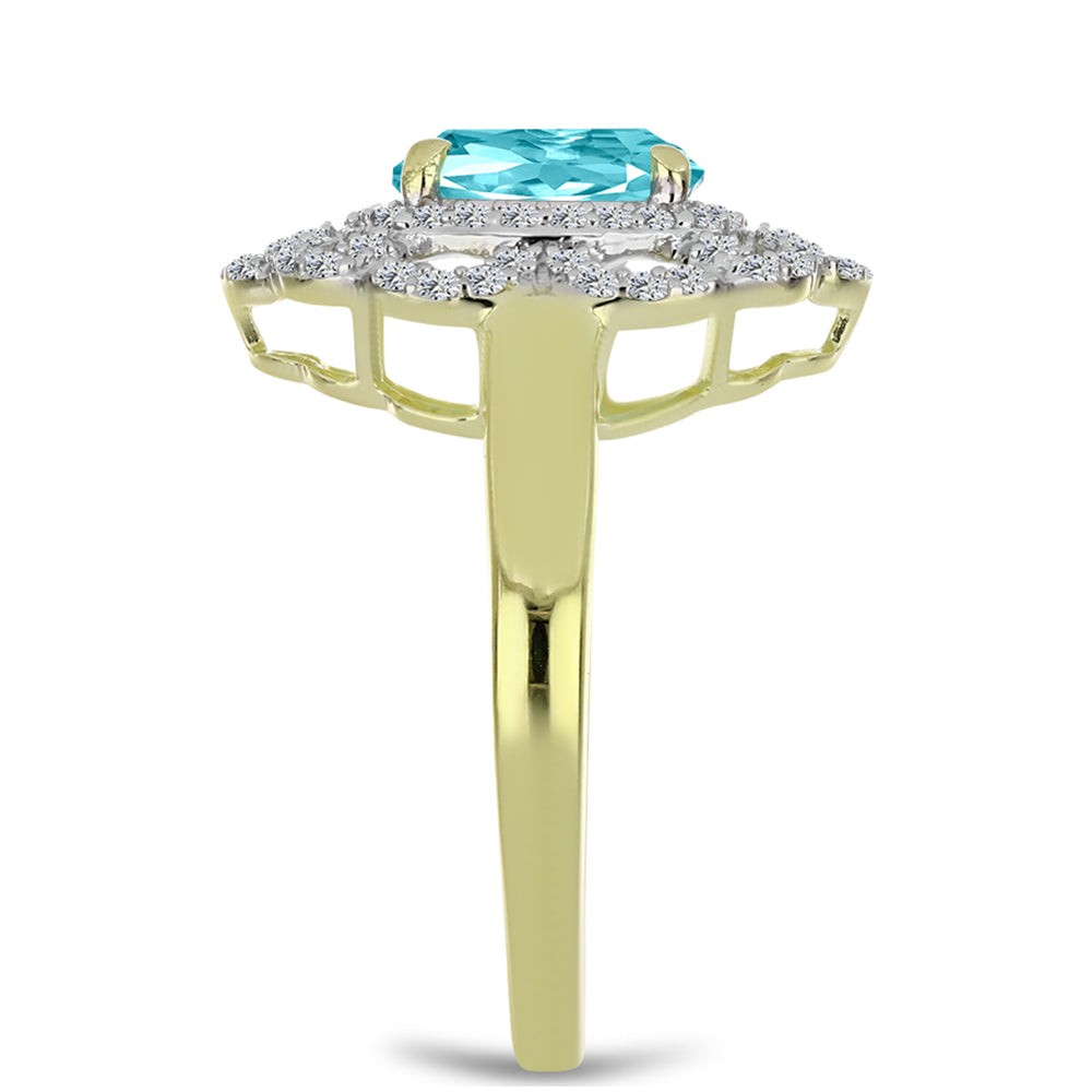 Arannyal Bevont Ezüst Gyűrű Paraiba Kvarccal és Fehér Topázzal