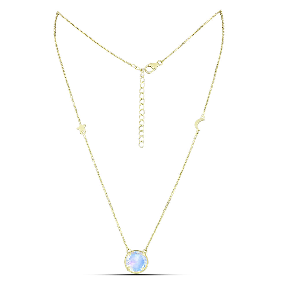 Arannyal Bevont Ezüst Nyaklánc Szivárvány Holdkővel