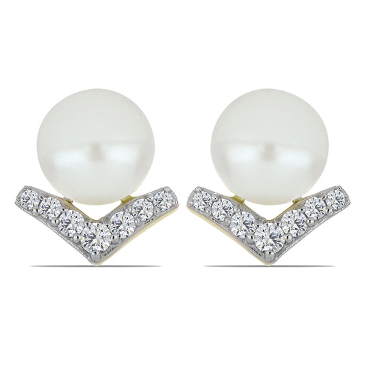 Arannyal Bevont Ezüst Fülbevaló Fehér Édesvízi Kagylógyönggyel és Fehér Topázzal