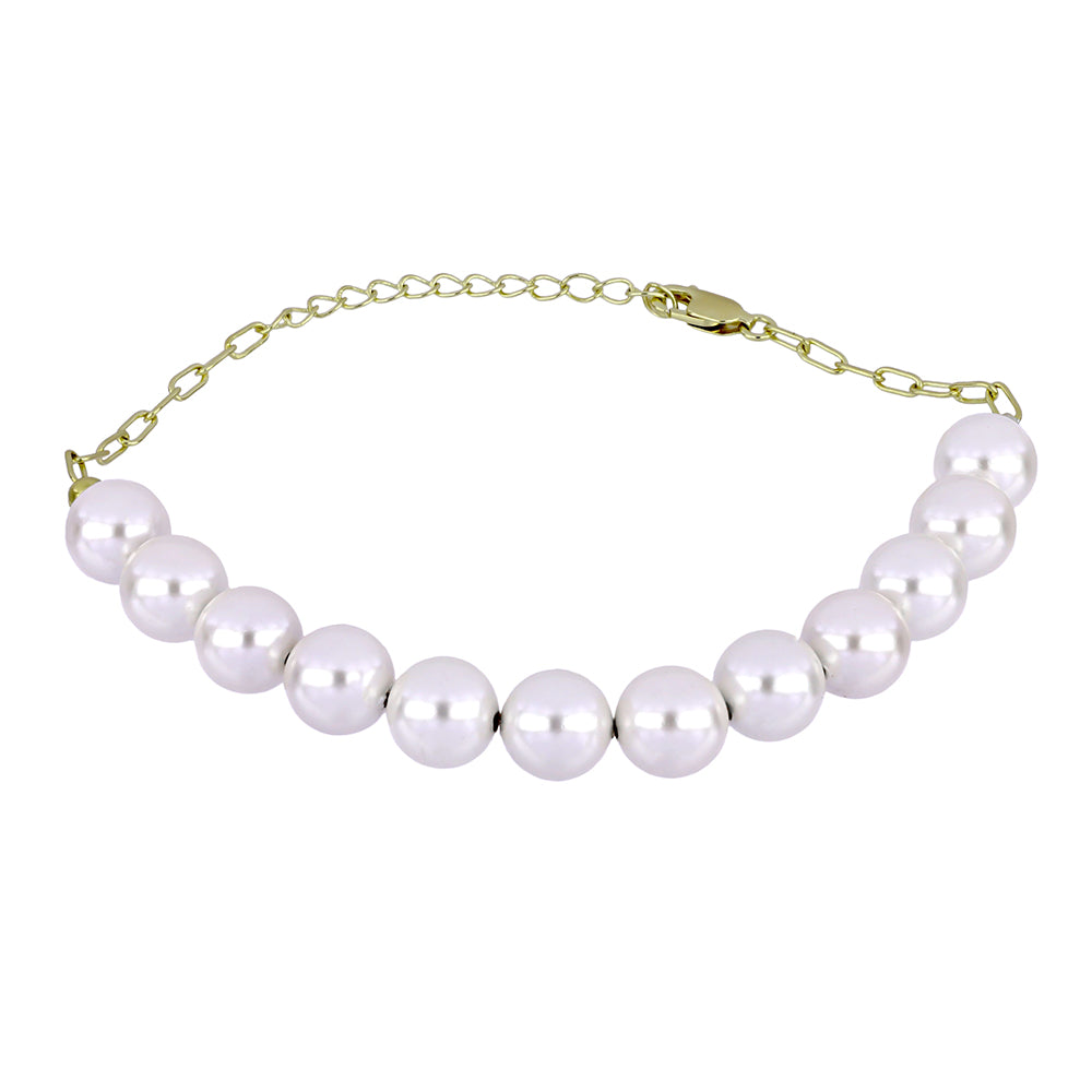 Arannyal Bevont Ezüst Karkötő Fehér Édesvízi Kagylógyönggyel
