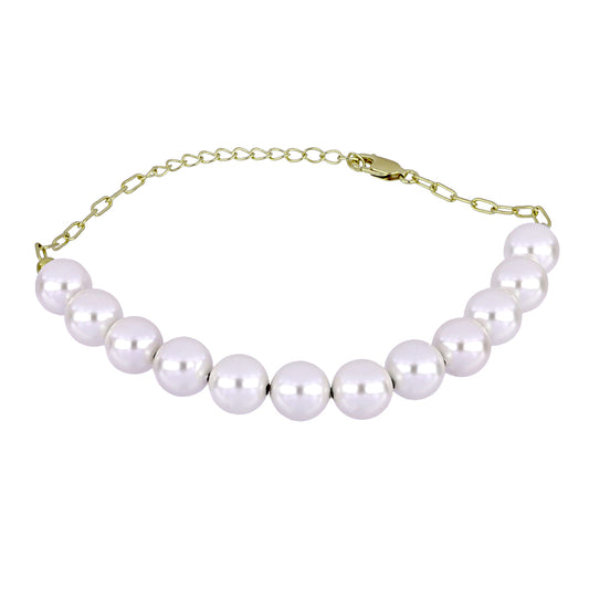 Arannyal Bevont Ezüst Karkötő Fehér Édesvízi Kagylógyönggyel