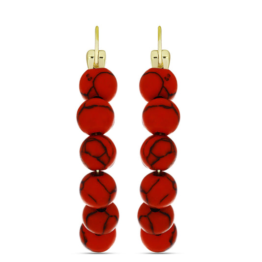 Arannyal Bevont Ezüst Fülbevaló Vörös Szivacs Korallal