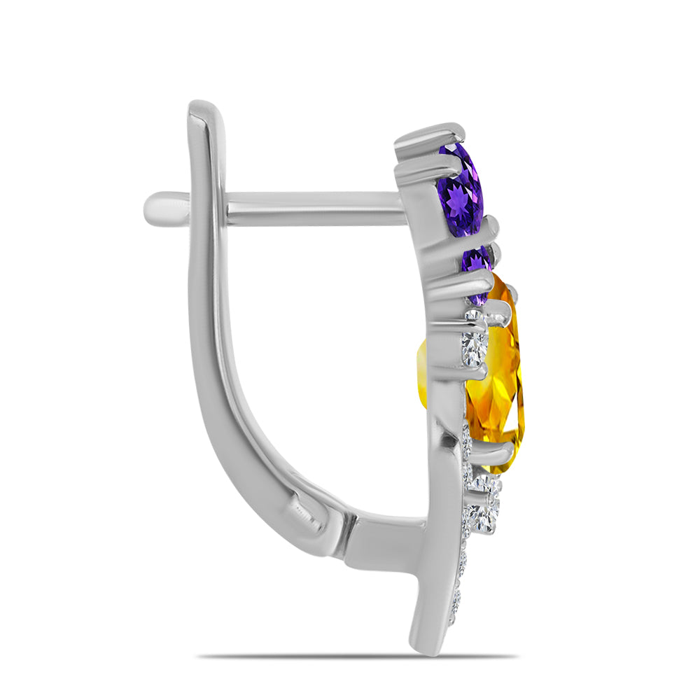 Ezüst Fülbevaló Ural Citrinnel és Marokkói Ametiszttel