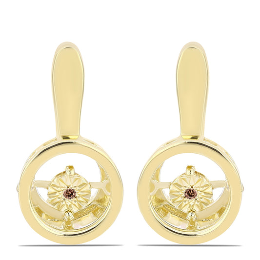 Arannyal Bevont Ezüst Fülbevaló Kognak Gyémánttal