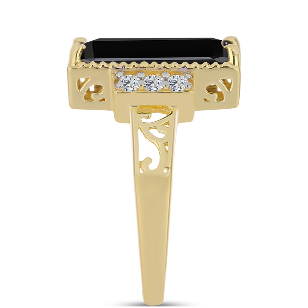 Arannyal Bevont Ezüst Gyűrű Fekete Onixszal és Fehér Topázzal