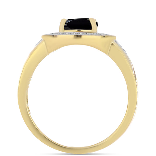 Arannyal Bevont Ezüst Gyűrű Fekete Onixszal és Fehér Topázzal