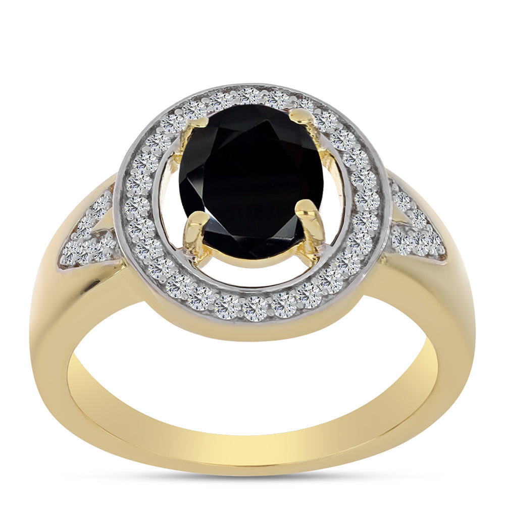Arannyal Bevont Ezüst Gyűrű Fekete Onixszal és Fehér Topázzal