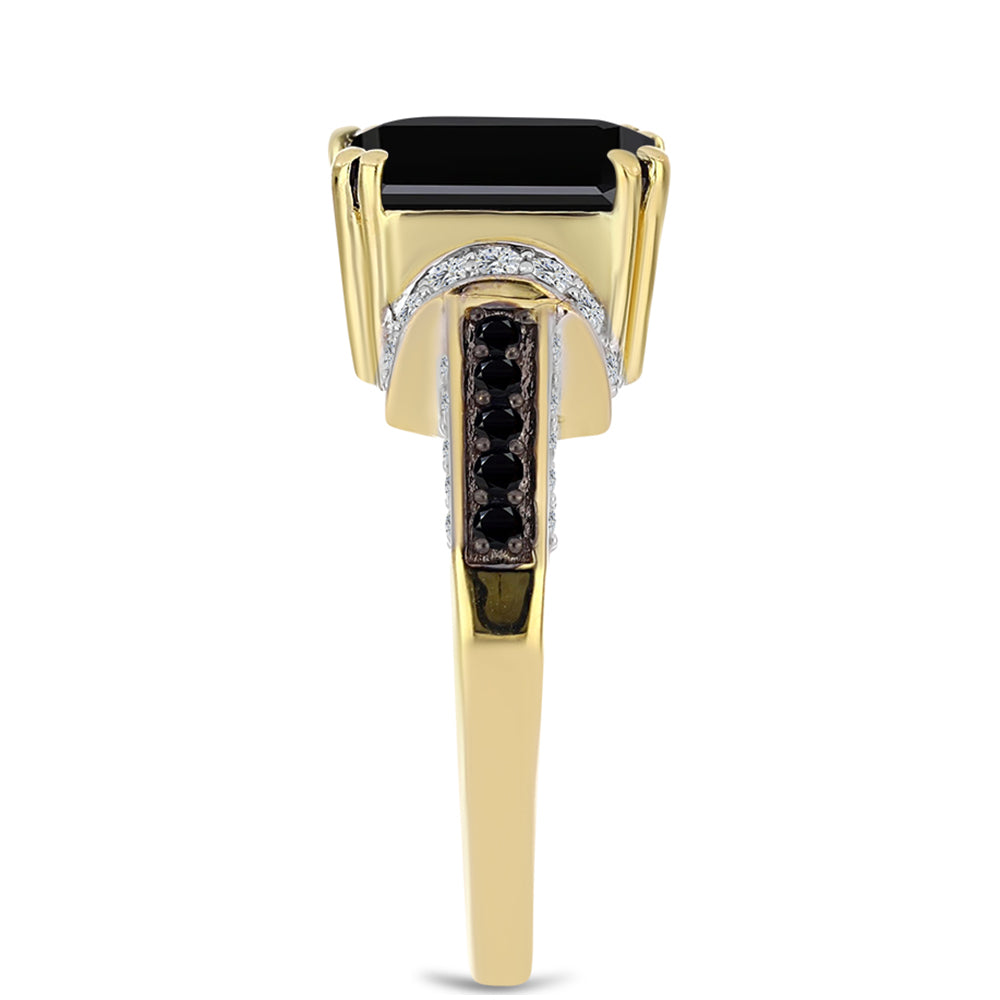 Arannyal Bevont Ezüst Gyűrű Fekete Onixszal